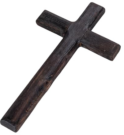 Skdqiee Rustic Wooden Cross, Black Pine Wood Wall Mounted Cross with Charred Finish, Hanging Holy Jesus Cross, Perfect for Home, Office, and Church Decor, 28 x 16 cm