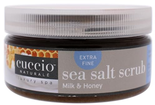 Cuccio Naturale Sea Salt Scrub - Extra Fine - Gently Exfoliates To Remove Dead Skin Cells - Leaves Skin Supple, Radiant And Youthful Looking - Paraben And Cruelty Free - Milk And Honey - 8 Oz