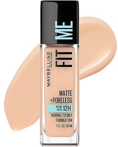 Maybelline Fit Me Matte + Poreless Liquid Oil-Free Foundation Makeup, Nude Beige, 1 Count (Packaging May Vary)