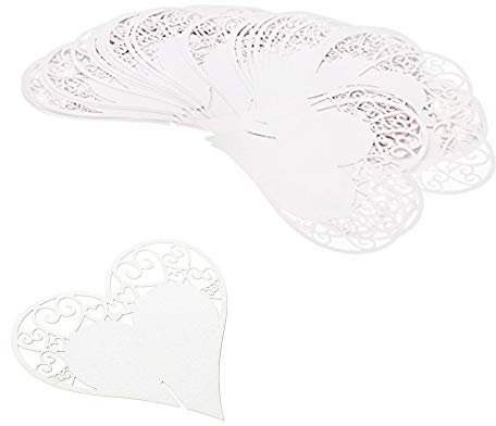 JZK 50X Perlato Bianco Cuore segnaposto segna posto tavolo bicchiere segnatavolo segnabicchiere bomboniera per Matrimonio Compleanno Natale Nascita Battesimo Comunione Laurea