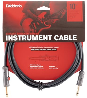 D’Addario Accessories Custom Series Circuit Breaker Guitar Cable - Latching Kill Switch Instrument Cable with ¼ Inch Ends - On/Off Switch for Silent Instrument Changes - Straight, 10 feet