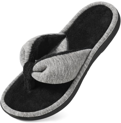 Wishcotton Ladies Memory Foam Flip Flop Slippers, Womens Adjustable Terry Cozy Spa Thong