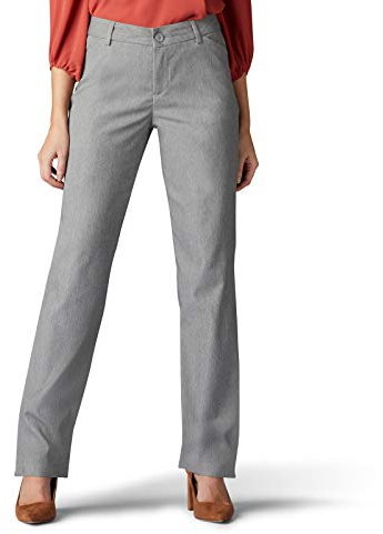 Lee Women's Wrinkle Free Relaxed Fit Straight Leg Pant, Ash Heather, 12 Long