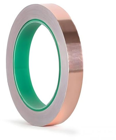 Conductive Copper Foil Tape 1/2inch X 50Feet Flashing Metal Adhesive Tape for EMI/RFI Shielding, Stained Glass Supplies, Crafts, Grounding, Slug, Guitar Shield, Soldering, Electrical Repair, Wire Wrap