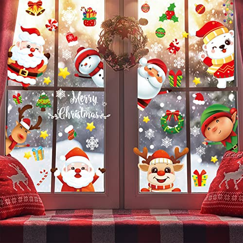 Christmas Window Stickers - 120 Pcs Clings, 9 Sheets Reusable Xmas Decals for Glass, White Snowflake Double Sided Decorations