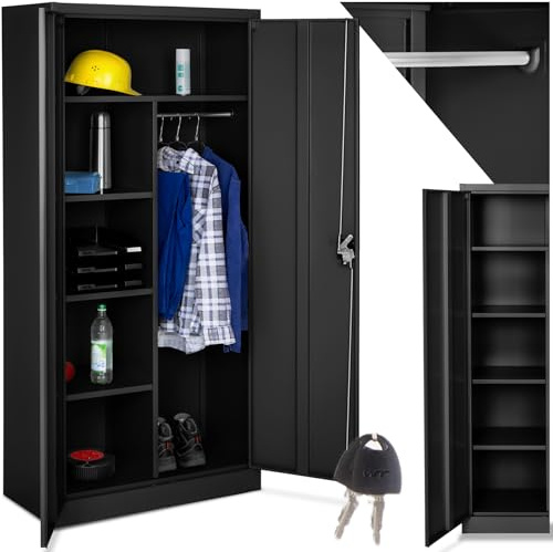 tectake® Armoire Casier de Rangement Vestiaire Bureau en Metal 180x80x40cm avec 2 Portes verrouillables, 6 étagères de Rangement, Armoire avec Serrure Mobilier Bureau