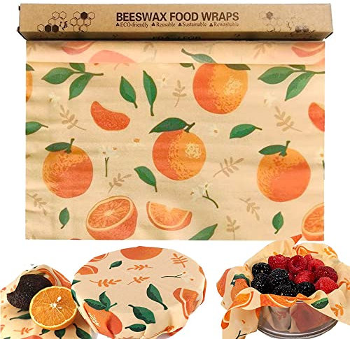 Bugucat Organic Beeswax Wraps 100cm x 35cm, Reusable Food Wrap, No Waste Cling Film