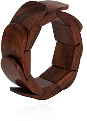 NKlaus Holzarmband elastisch 2,2cm breites größenverstellbar mit 9 Holzelementen 11115