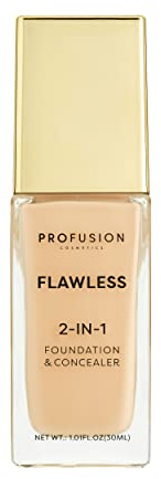 Profusion Cosmetics Flawless 2-In-1 Foundation and Concealer, Full Coverage | Light-Medium Skin Tone, Creamy Multi-Tasker, Blendable, Natural Finish, Seamless Glow, Vegan and Cruelty-Free, Fair Beige