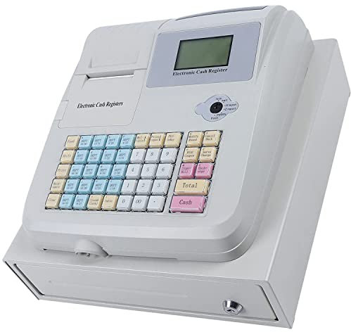 Kassaregister engelsk version med låda, elektroniskt kassaregister med 48 nycklar för småföretag, återförsäljare, stormarknader, närbutiker