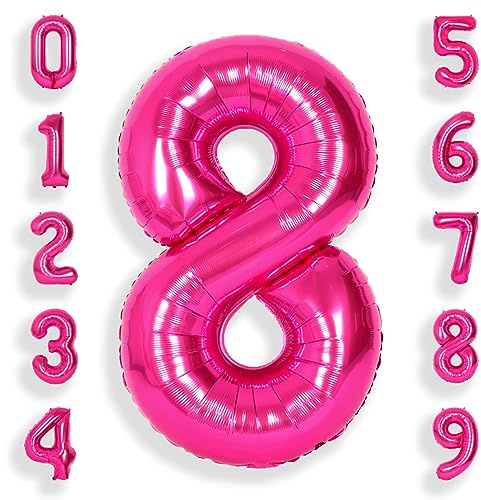SUWEN 40 Inch Hot Pink 8 Number Balloon Foil 0-9 Birthday Big Numbers
