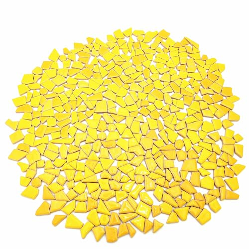 500g Irregular Ceramics Mosaic Tiles, 0.5-2 cm Small Mosaic Pieces Stones for DIY Mosaic Making Craft Hobby Arts Home Wall Decoration (Yellow)