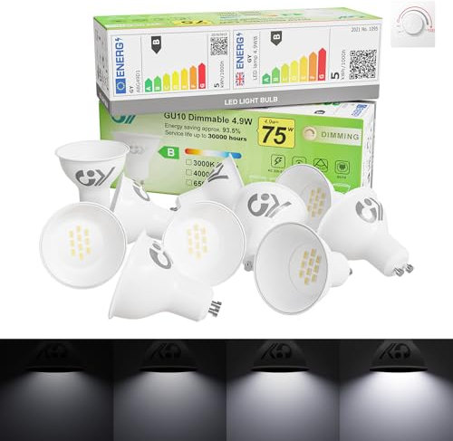 GY Bombilla LED GU10 Regulable 4.9W 790LM, 6500K Blanco Frío, 110° Ángulo de Haz, Ahorro de Energía, Protección Ocular, Bombilla GU10 LED Dimmable, 10 Unidad (Paquete de 1)
