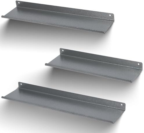 himaly Metal Wall Shelf, Floating Shelves, 30/35/40 cm, Wall Mounted Storage Shelves for Kitchen, Bathroom, Living Room, Bedroom, (Grey, Set of 3)