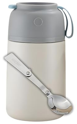 Termo Comida Caliente con Cuchara Incluida, Fiambrera Térmica Portátil para Oficina, Niños y Senderismo, Termo Comida Bebé Ideal para Mantener Frío por 18 Horas y Calor por 10 Horas, 530ml