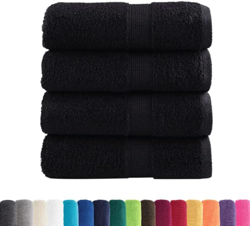 vidaXL Toallas de Invitados 4 uds 100% algodón Negro 30x50 cm 600 gsm, Toalla de baño, Toalla de Mano, toallita de Mano, Toalla de Cara