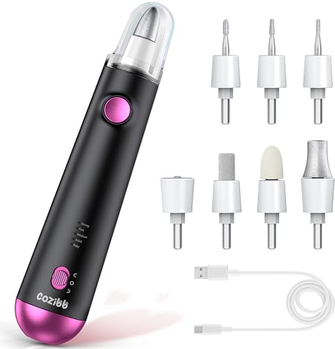 Electric Nail Drill, 8-in-1 Cordless Electric Nail File with LED Light, 5 Speeds Rechargeable Manicure and Pedicure Kit Hand Foot Care Tool for Nail Grinder Trim Polish for Women Baby