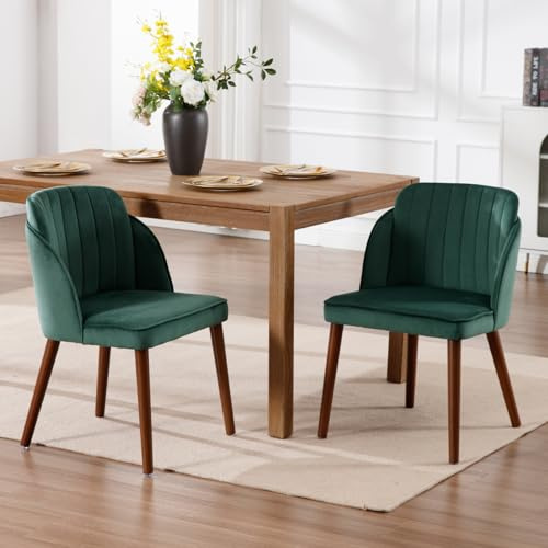 chairus Set of 2 Retro Velvet Dining Chairs with Wooden Legs, Green