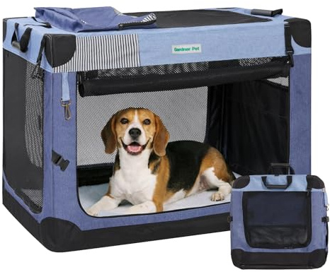 Gardner Pet Hundebox faltbar, 76x53x53cm Hundetransportbox mit Tragegriffen & Decke für Katzen & Hunde bis 23 kg, Hundetasche, Haustiertransportbox Hundetragetasche mit Aufbewahrungstasche, Blau