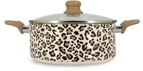 MENASTYL - Faitout Léopard 24cm tous feux dont induction - Revêtement antiadhésif - Aluminium recyclé - Poignée effet bois ergonomique - Motif Léopard - 6020956
