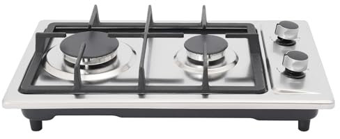 Cocina de gas portátil de 3 kW + 1,75 kW, 2 fuegos, horno de gas empotrable, de acero inoxidable, con válvula reductora de presión, para NG/LPG (negro)