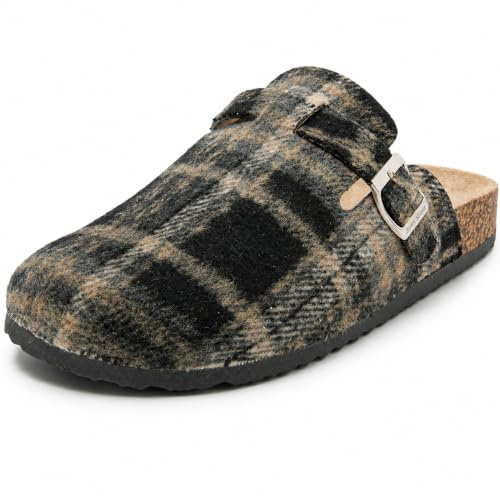 JOMIX Ciabatte Uomo Comode da Casa Pantofole Sabot con Suola Antiscivolo Zoccoli in Feltro con Fibbia Regolabile Scarpe Slip-On MCT255084 Plaid 41