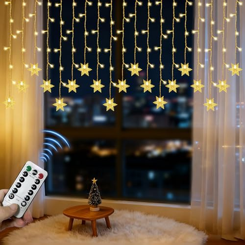 Aniepaa Snowflake Lights, 4M Christmas Window Lights, Christmas Window Decorations with 8 Modes, 115 LED String Curtain Light IP44 Outdoor/Indoor for Balcony Terrace Wedding Party