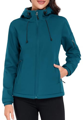 Vancavoo Chaqueta Softshell Mujer Invierno Impermeable Senderismo Abrigo con Capucha Cortavientos Transpirable Jacket,Azul,L