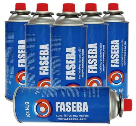 FASEBA 6 Unidades de Cartucho de Gas CP250 227 g con Sistema de Seguridad. Ideal para cocinas portátiles, sopletes, hornillos quemadores. bombona Camping Gas portátil, Cartucho Camping Gas.
