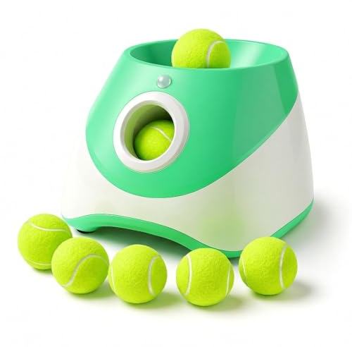 TOSCARA Dog Ball Thrower – Automatic Interactive Pet Tennis Ball Launcher with 6 Balls, USB Charging & Multiple Distance Settings – Indoor & Outdoor Training & Play Toy for Small & Medium Dogs