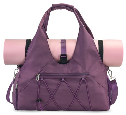SIVENKE - Bolso deportivo para mujer, bolsa de yoga con compartimento para zapatos y compartimento para cosas mojadas, bolso de viaje para llevar esterillas de yoga, bolso de ocio, bolso de natación