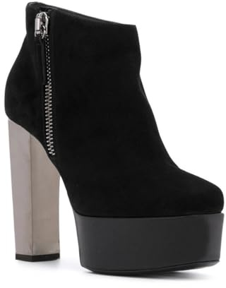 Stivaletti alla Caviglia Classici con Punta Tonda e Tacco a Zeppa in Pelle Scamosciata per Donna,Comodi Stivaletti Corti con Tacco a Blocco, Scarpe Festa con Cerniera Laterale,Nero,36 EU