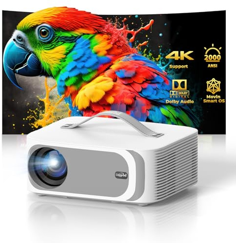 [AI Movin 2.0 OS/2000 ANSI/Official-Apps] Outdoor-Projector-4k with WiFi and Bluetooth, 35W DoIby Audio, AI Auto Focus with HDR10+, Lisowod 4k Support Portable Smart Proyector Compatible with Netflix