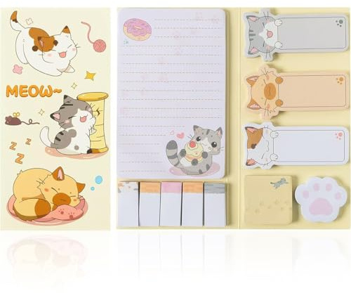 BAHME 550 Pcs blocs de notes autocollantes, motif chat, amusants, papeterie, bloc-notes adhésifs kawaii, cadeaux pour les amoureux des chats, décoration de bureau, fournitures scolaires