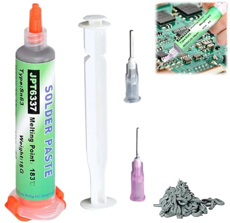 15g Sn63 Flux Soldering Paste 183℃ Melting Point Solder Paste Syringe with 2 Needles and 1 Pusher for PCB IC CPU LED BGA Repairing
