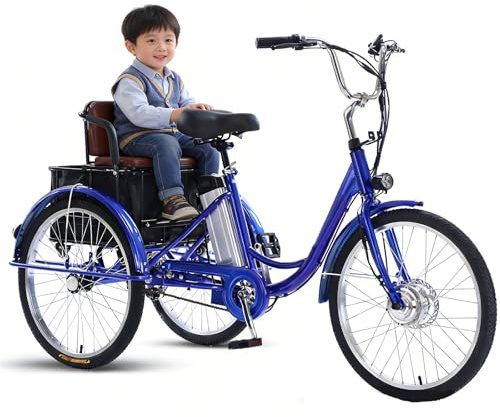EaThsalL 24 Pollici Triciclo Elettrico A 3 Ruote a Tre Ruote con Sedile Bicicletta Elettrica da Carico per Adulti capacità di Carico 150 kg Altezza Regolabile con Carrello della Spesa