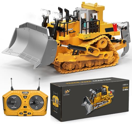 YESHIN Pelleuse RC, 1:20 Métal 9 canaux Télécommandée avec commande à distance 2,4 GHz, Lumière & Son, Véhicule sur chenilles amélioré, Jouet de véhicule de construction Cadeau pour enfants à partir