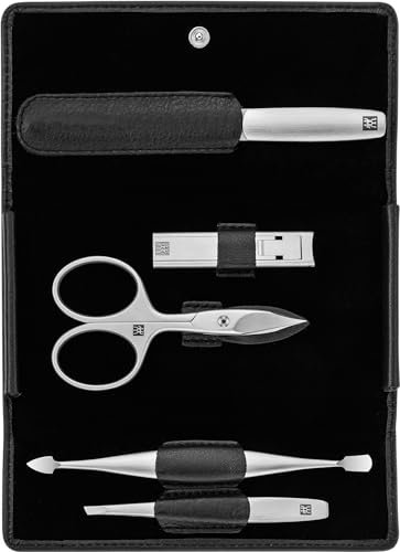 ZWILLING Maniküre-Set (5 teilig, Druckknopf Etui, Nappaleder, Pediküre, mit Nagel- und Hautschere), Premium, Schwarz