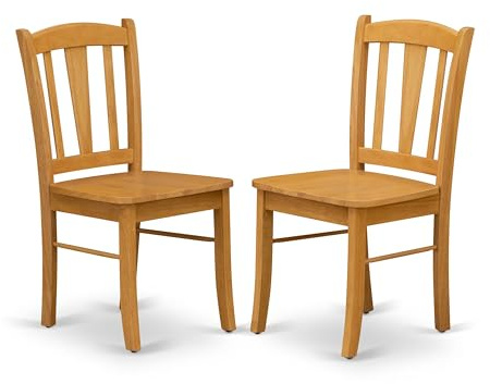East West Furniture DLC-OAK-W Dublin Dining Chairs - Slat Back Wooden Seat Chairs, Set of 2, Oak