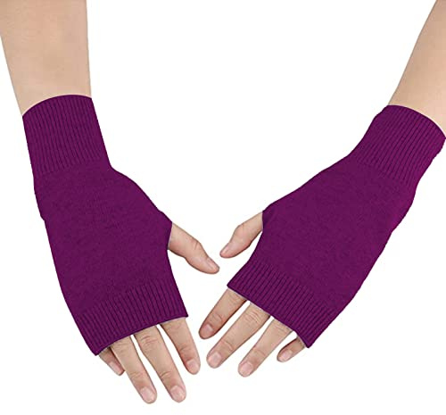 DWE Cashmere Fingerless Gloves - Winter Thermal Women's Mittens With Thumb Hole - Wrist Warmers Christmas Gifts for Girls Ladies
