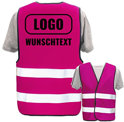 PixiPrints.com Warnweste mit eigenem Aufdruck * Druck: Rücken/Standard-Druck, Farbe & Größe: Pink S * Selbst gestalten mit Name Text Bild Logo