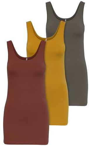 ONLY 3-pack damtoppar, basic tanktoppar vit, svart, grå, blå, grädde kvinnor, skjorta, lång sommarskjortor, topp 15201465, Färgblandning 3, L