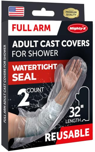 100% Waterproof Arm Cover for Shower - Tight Seal - 2pk Adult Reusable Cast Protectors - Full Arm Bag Sleeves for Wounds Care - After Surgery Plaster Cast Cover for Hand, Wrist, Elbow, Forearm