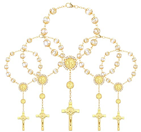 LEMESO 20 Pulseras con Cruz Regalo para Bautismo Comunión, Detalle Religiosa Favores de Bautismo, Rosario Chapado en Oro, Ideal para Bautizo/Boda/Regalo para Invitación Recuerdo de Bautizo