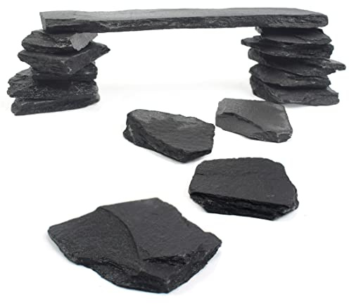 BLUE HANDCART Natural Slate Stone Rocks, Mix of Stones 2 to 3 inches and 1 piece About 8 inches - for Aquariums and Terrariums, Aquascaping (3 Pounds)