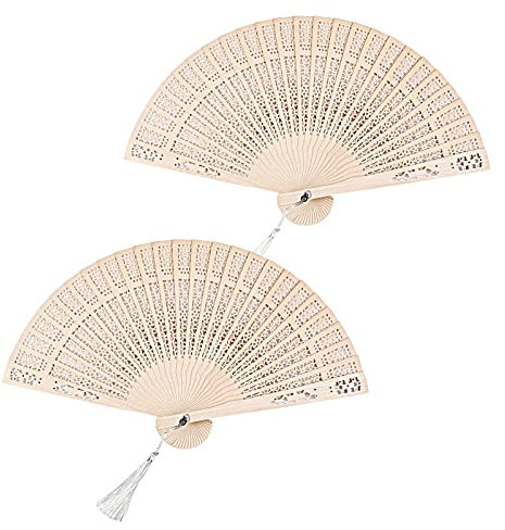 Yunzen 2 Stück Bambus Handfächer Hochzeitsfächer Dekoration Faltfächer Folding Fans Hand Klappfächer Faltventilator Chinesischer Fächer Quasten Männer Damen Hochzeit Party Geschenke,Holzfarbe