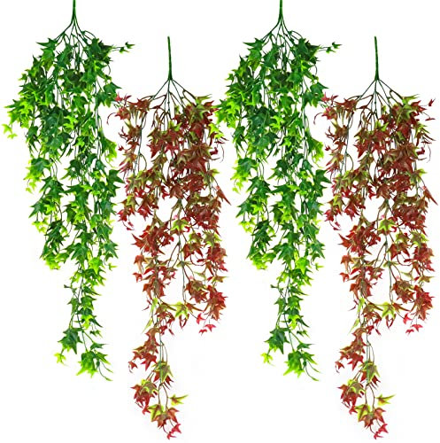4 STK Kunstpflanze Hängend, Künstliche Pflanzen, Künstliche Hängepflanzen, Unechte Hängepflanzen für Garten Balkon Familie Dekoration (2 Farben)