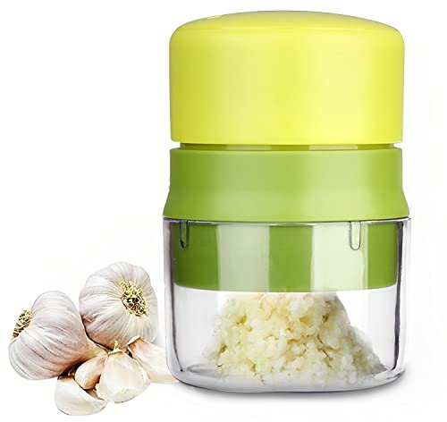 Prensa Ajos con Recipiente de Almacenamiento, Picadora Manual para Ajo, Picadora de Prensa de Ajo, Cortador de Ajos, Apta para Lavavajillas, Ideal para triturar ajo y nueces a diario en la cocina