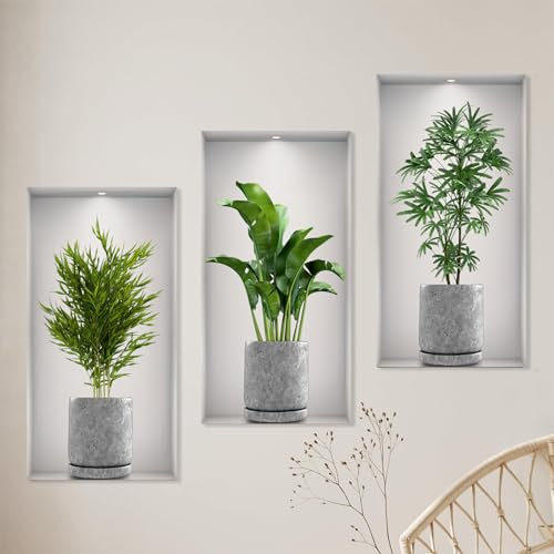 3 Pièces Stickers Muraux Vase 3D Stickers Plante Decoration Murale Salon Convient pour Décorer les Chambres les Salles a Manger les Hôtels et pour Recouvrir les Murs Endommagés