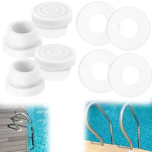 4Pcs Escutcheon Plate, 4Pcs Rubber Pool Ladder Inside Plug for Underground Swimming Pool Ladder Ring Spa Center Handrail Hole Escutcheon Swimming Pool Ladder Parts, Fits 1.9 ID Tubing(White)